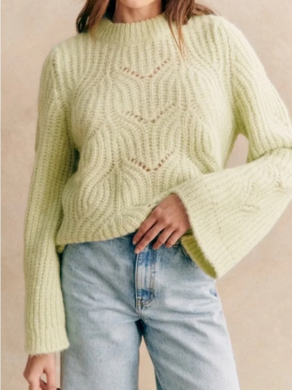 Sezane Youri Jumper Sweater in Pastel Green Mint Alpaca Wool - Picture 2 of 8